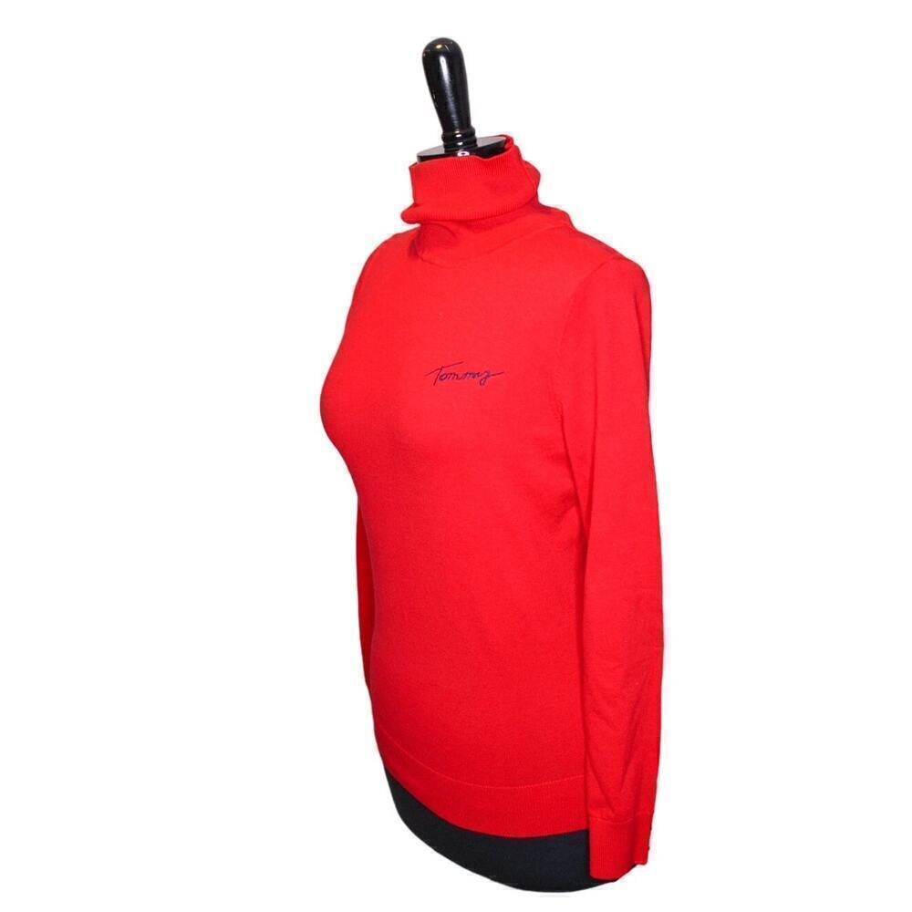 Tommy Hilfiger Turtleneck Sweater Embroidered Signature Red Size SP - Picture 2 of 6